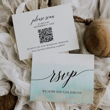 Aqua and Gold Beach QR Code RSVP Card