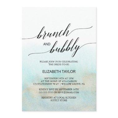 Aqua and Gold Watercolor Beach Brunch and Bubbly Invitations