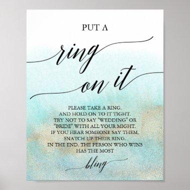 Aqua and Gold Watercolor Beach Ring Game Sign