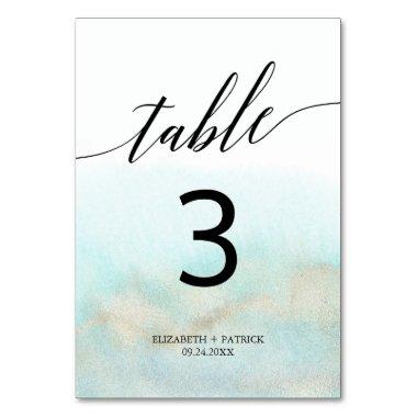 Aqua and Gold Watercolor Beach Table Number