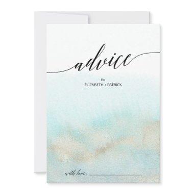 Aqua and Gold Watercolor Beach Wedding Advice Card
