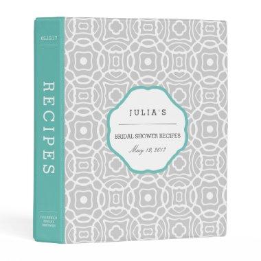 Aqua and Gray Quatrefoil Bridal Shower Recipe Mini Binder