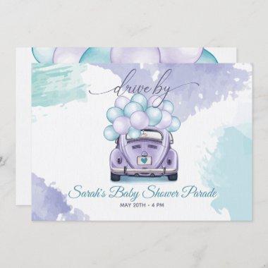 Aqua and Lilac Surprise DriveBy Baby Shower Invitations