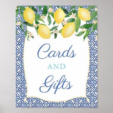 Aqua Blue Capri Lemons Baby Shower Invitations and Gifts Poster