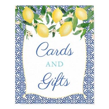 Aqua Blue Capri Lemons Baby Shower Invitations and Gifts Poster