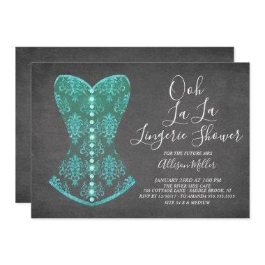 Aqua Blue Corset Lingerie Bridal Shower Invitations