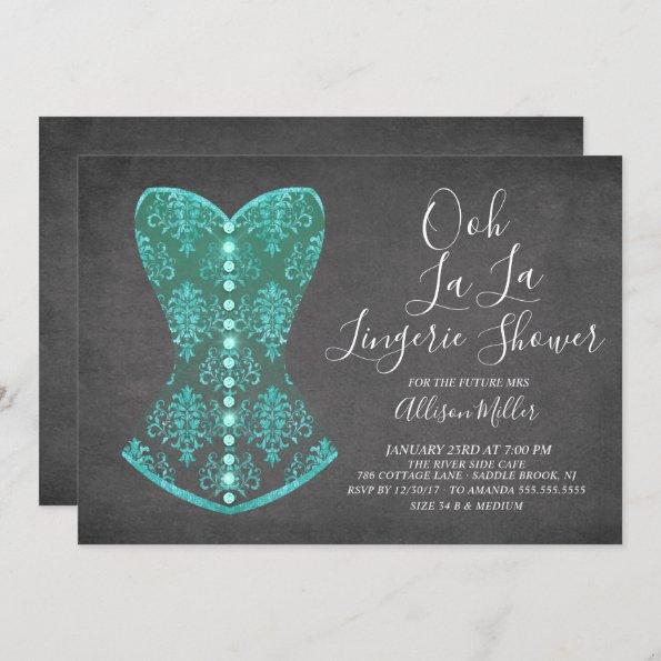 Aqua Blue Corset Lingerie Bridal Shower Invitations