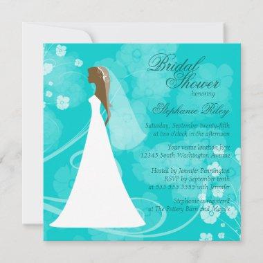 Aqua blue elegant floral bridal shower Invitations