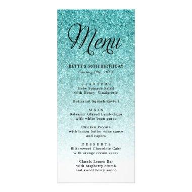 Aqua Blue Glitter Tall Menu Invitations