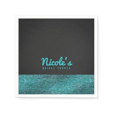 Aqua Blue & Grey Modern Glam Sequins Chic Party Paper Napkins