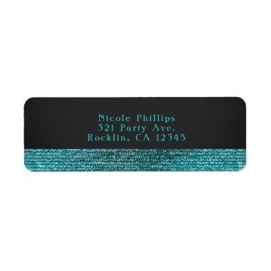 Aqua Blue Modern Glam Sequins Party Invitations Label