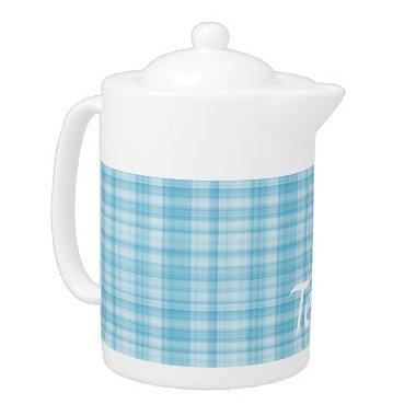 Aqua Blue Plaid Teapot