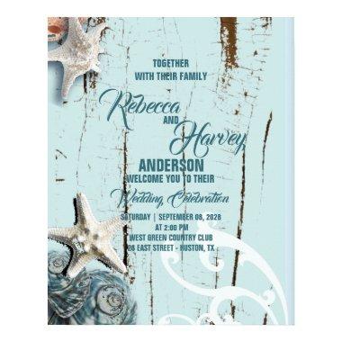 aqua blue seashell beach wedding welcome poster