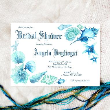 Aqua blue seashells nautical marine bridal shower Invitations