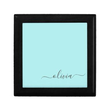 Aqua Blue Teal Modern Script Girly Monogram Name Gift Box