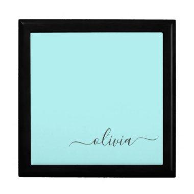 Aqua Blue Teal Modern Script Girly Monogram Name Gift Box