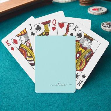 Aqua Blue Teal Modern Script Girly Monogram Name Poker