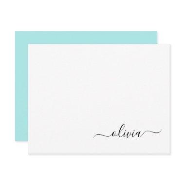 Aqua Blue Teal Modern Script Girly Monogram Name Thank You Invitations