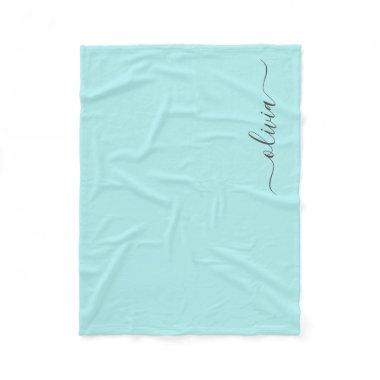 Aqua Blue Teal Monogram Name Modern Fleece Blanket