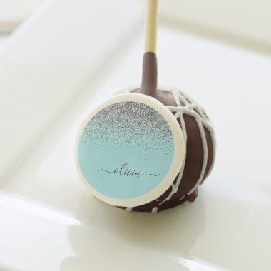 Aqua Blue Teal Silver Glitter Monogram Cake Pops