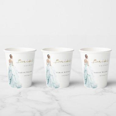 Aqua Blue Watercolor Wedding Gown  Paper Cups