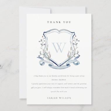 Aqua Blue Wildflower Monogram Crest Bridal Shower Thank You Invitations