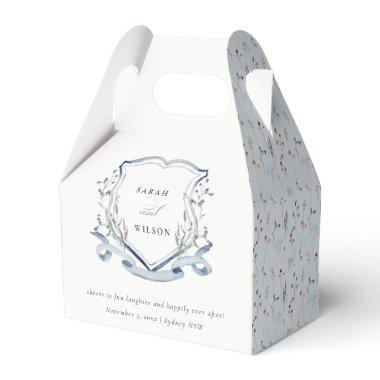 Aqua Blue Wildflower Watercolor Crest Wedding Favor Boxes