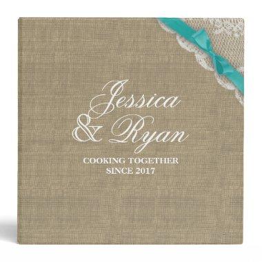 Aqua Bow and Lace Look Printed Recipe 3 Ring Binder