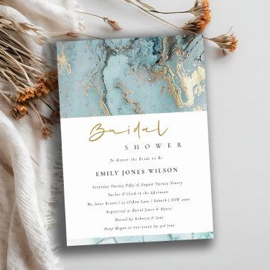 AQUA DUSKY BLUE GOLD AGATE BRIDAL SHOWER INVITE