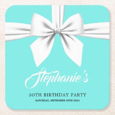Aqua Elegant Fancy Tiffany Party Decor Square Paper Coaster
