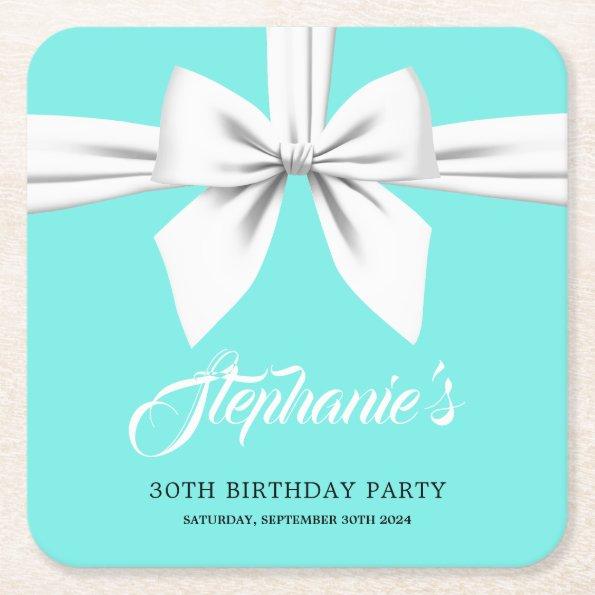 Aqua Elegant Fancy Tiffany Party Decor Square Paper Coaster