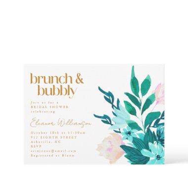 Aqua Emerald Green Watercolor Floral Bridal Shower Invitations