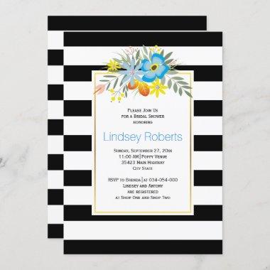 Aqua flowers and stripes wedding bridal shower Invitations