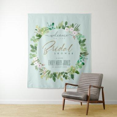 AQUA FOLIAGE WATERCOLOR BRIDAL SHOWER WELCOME TAPESTRY