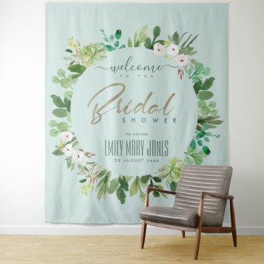 AQUA FOLIAGE WATERCOLOR BRIDAL SHOWER WELCOME TAPESTRY