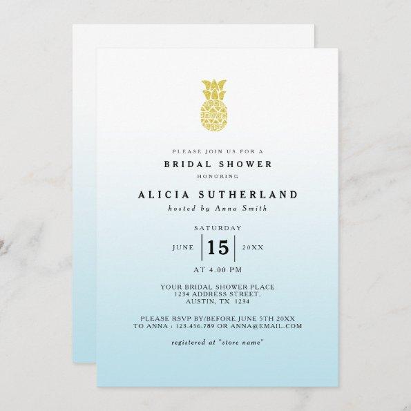 Aqua Gold Glitter Pineapple Bridal Shower Invitations