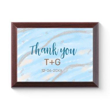 Aqua gold thank you add couple name date year text award plaque