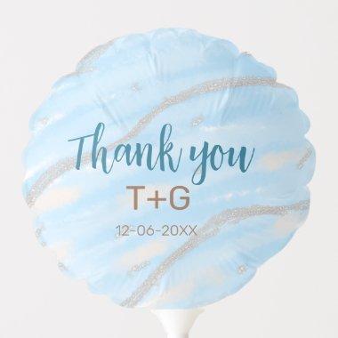 Aqua gold thank you add couple name date year text balloon