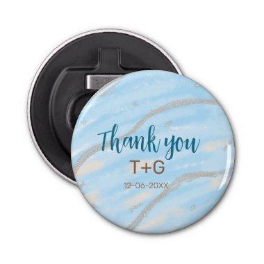 Aqua gold thank you add couple name date year text bottle opener