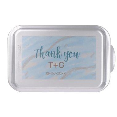 Aqua gold thank you add couple name date year text cake pan