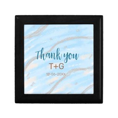 Aqua gold thank you add couple name date year text gift box