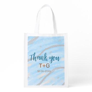 Aqua gold thank you add couple name date year text grocery bag