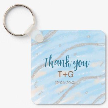 Aqua gold thank you add couple name date year text keychain