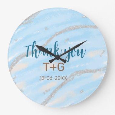 Aqua gold thank you add couple name date year text large clock