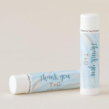 Aqua gold thank you add couple name date year text lip balm