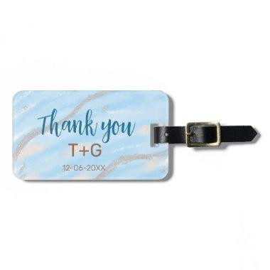 Aqua gold thank you add couple name date year text luggage tag