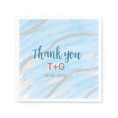 Aqua gold thank you add couple name date year text napkins