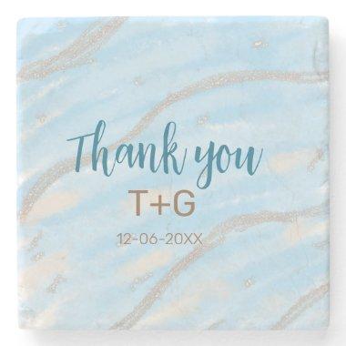 Aqua gold thank you add couple name date year text stone coaster