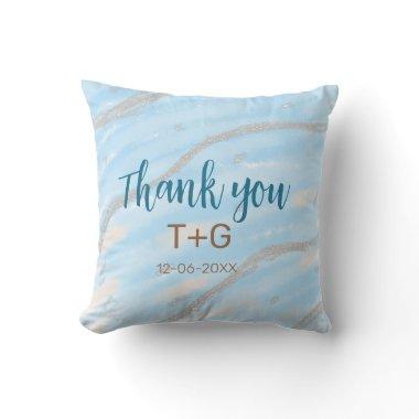 Aqua gold thank you add couple name date year text throw pillow