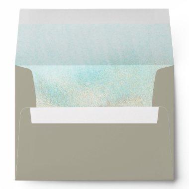 Aqua & Gold Watercolor Beach Wedding Invitations Envelope